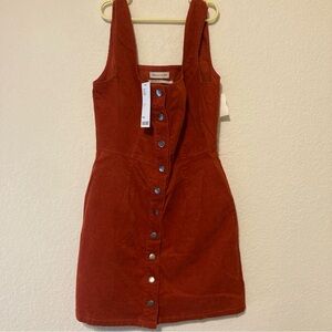 NWT Urban Outfitters Orange Corduroy Jumper Dress Women’s 8 Mini Dress Buttons